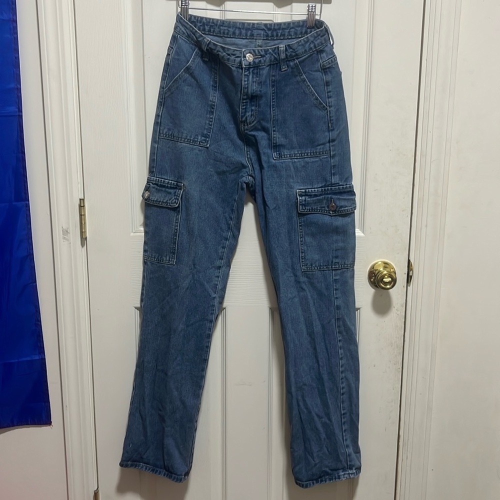 Shein Medium Wash Denim Cargo Pants Size S